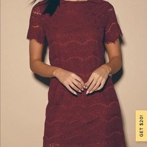 Take Me To Brunch Burgundy Lace Shift Dress